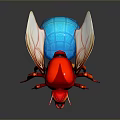 Game Movie Character Red Blue Insect With Transparent Wings And Long Legs
