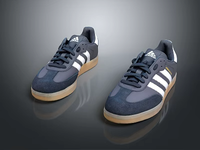 Adidas Navy Blue And White Casual Sports Shoes With Three Stripes Logo And Rubber Sole 3d model