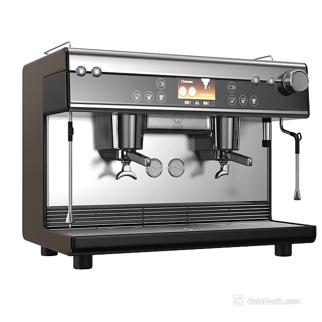 Professional Espresso Machine Kitchen Appliance With Stainless Steel Body Dual Spouts And Control Panel 3d model 