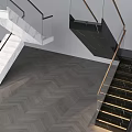 Modern Interior Stairs With Marble Steps Glass Railings And Herringbone Floor