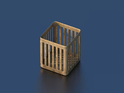 Wooden Square Storage Basket With Vertical Stripes For Home Decor And Storage 3d model