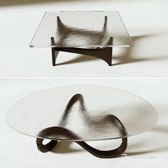 Modern Coffee Table With Glass Top And Curved Metal Base Design 3d model 