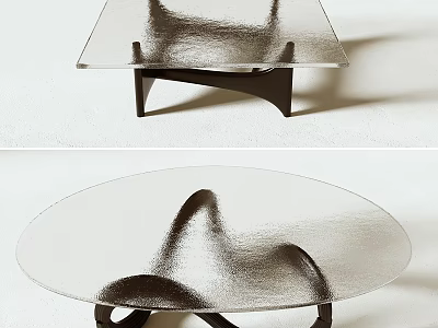 Modern Coffee Table With Glass Top And Curved Metal Base Design 3d model