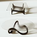 Modern Coffee Table With Glass Top And Curved Metal Base Design