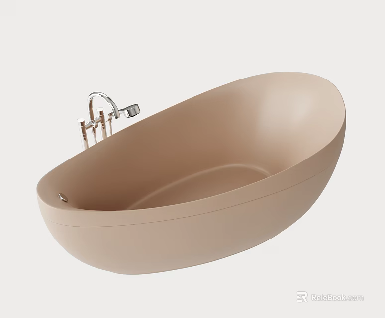 Freestanding Beige Oval Bathtub With Modern Chrome Faucet And Minimalist Design 3d model 