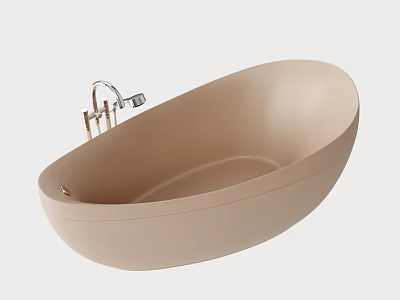 Freestanding Beige Oval Bathtub With Modern Chrome Faucet And Minimalist Design 3d model
