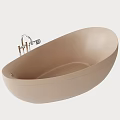 Freestanding Beige Oval Bathtub With Modern Chrome Faucet And Minimalist Design