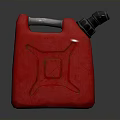 Red Plastic Jerry Can With Gray Spout And Metal Handle On Dark Surface