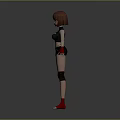 Game and Movie Character with Pink Hair Black Outfit Red Gloves Shoes and Knee Pads