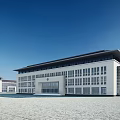 Modern Office Building With Glass Curtain Wall And Spacious Front Plaza Entrance