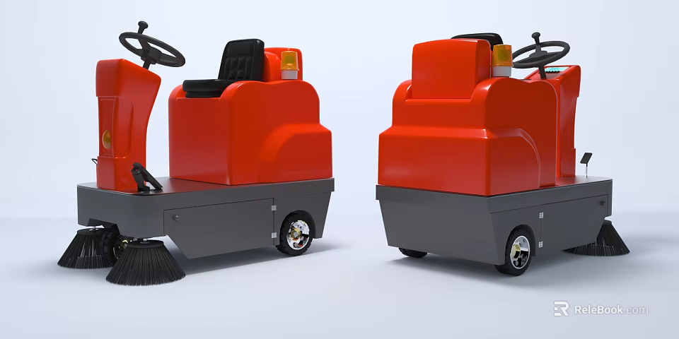 Red Utility Vehicle With Sweeper Brushes And Efficient Cleaning Design For Industrial Use 3d model 