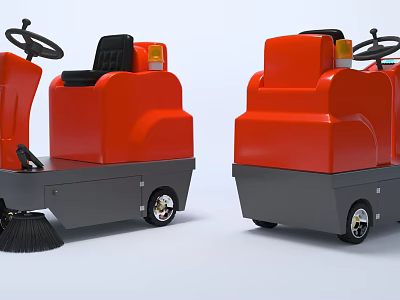 Red Utility Vehicle With Sweeper Brushes And Efficient Cleaning Design For Industrial Use 3d model