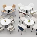 Modern Round Dining Table Set With Marble Top And Beige White Navy Upholstered Chairs