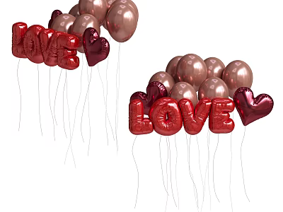 Red LOVE Letter Balloons With Heart Shaped And Gold Round Balloons Decoration 3d model