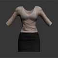 Women's Light Pink Three Quarter Sleeve Fitted Top With Black Pencil Skirt