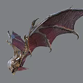 Mythical Bat With Metallic Purple Wings And Skull Head In Flight