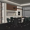 Modern Restaurant Interior With Dining Table Green Chairs Pendant Lights Large Windows And Plants