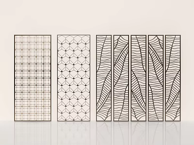 Modern Decorative Partition Screens With Geometric And Leaf Pattern Interior Designs 3d model
