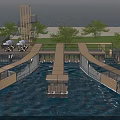 Container Buildings On Water With Connected Structures Trees And Outdoor Seating Areas