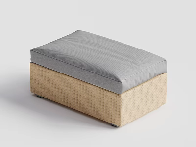 Modern Ottoman With Gray Padded Cushion And Beige Woven Base Design 3d model