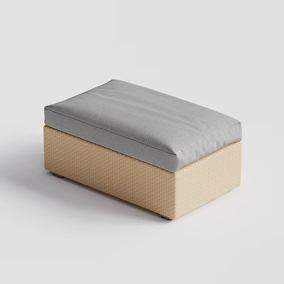 Modern Ottoman With Gray Padded Cushion And Beige Woven Base Design 3d model