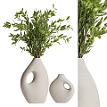 White Cutout Design Vases With Green Leaves And Small Fruits Floral Arrangement Decor