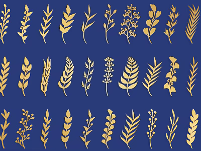 Golden Crop Leaves and Wheat Patterns on Blue Background for Decorative Design 3d model