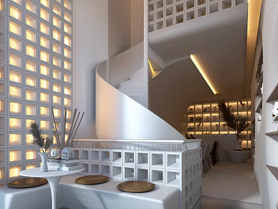 Elegant Modern Bubble Tea Shop Interior With White Decoration And Decorative Lighting 3d model