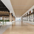 Modern Restaurant Interior Featuring Wooden Ceiling Pendant Lights Green Plants Tables And Chairs
