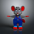 Cartoon Mouse Character With Red Ears Blue Overalls OIC On Chest Red Gloves Open Arms