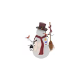 Cute Snowman With Red Scarf Colorful Buttons Red Hat Red Bird Lantern And Broom