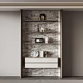 Modern Bookcase With Marble Texture Shelves Decorative Items And Drawers