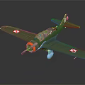 Green Model Airplane with Red Cross on Wings Number 9 Tail and Blue Wheels