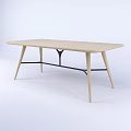 Modern Wooden Dining Table Design With Tapering Legs And Metal Support Frame