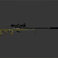 Yellow Sniper Rifle With Scope And Bipod On Gray Background