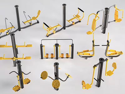 Various Yellow And Black Fitness Equipment For Gym Training Exercises 3d model