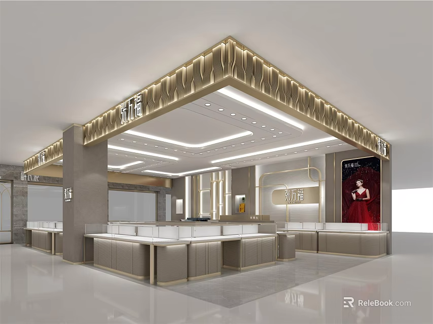 Elegant Modern Jewelry Store Interior With Display Counters And Soft Lighting 3d model