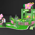 McDonald's Themed Photo Spot With Pink Flowers Green Structure And Coca-Cola Decorations