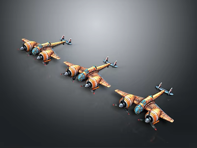 Vintage Spacecraft Models With Brown Blue Color Mechanical Details Arranged On Dark Background 3d model
