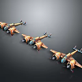 Vintage Spacecraft Models With Brown Blue Color Mechanical Details Arranged On Dark Background