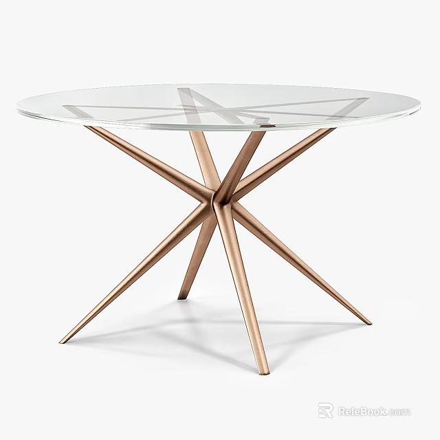 Round Glass Top Dining Table With Rose Gold Crossed Legs Design 3d model 