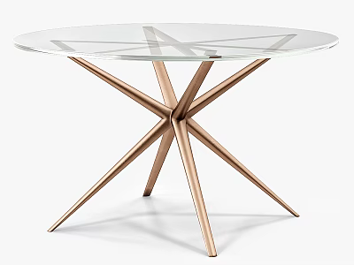 Round Glass Top Dining Table With Rose Gold Crossed Legs Design 3d model