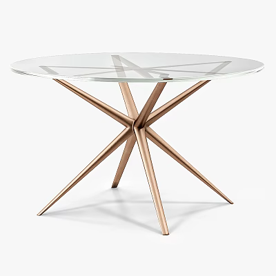 Round Glass Top Dining Table With Rose Gold Crossed Legs Design 3d model