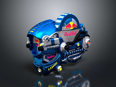 Shiny Blue Mechanical Weapon With RedBull Logo And Futuristic Metallic Design 3d model