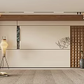 Modern Interior Space With Wooden Accents Beige Walls Floor Lamp And Decorative Branch