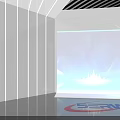 Modern Tech Control Room With Blue Screen Wall Curved Design Digital Globe And Data Lines 3d model