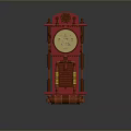 Vintage Red Wall Clock With Ornate Wooden Frame And Gold Accents