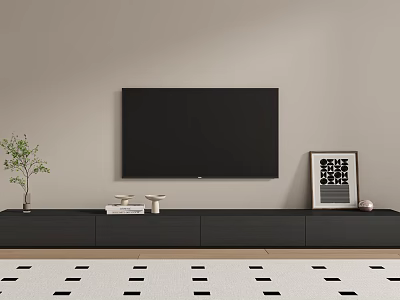 Modern Minimalist TV Stand With Wall Mounted TV Potted Plant Books And Decorative Painting 3d model