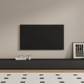 Modern Minimalist TV Stand With Wall Mounted TV Potted Plant Books And Decorative Painting