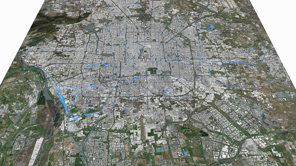 Comprehensive Aerial Planning of Urban Area with Road Networks River Systems and Green Spaces 3d model 
